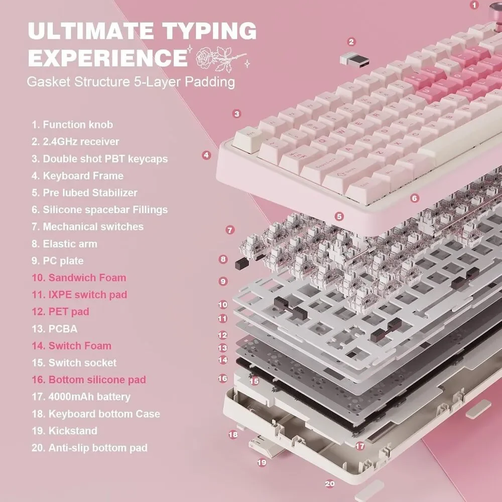 YUNZII B75 PRO Wireless Mechanical Keyboard,75% Hot Swappable Backlit NEW